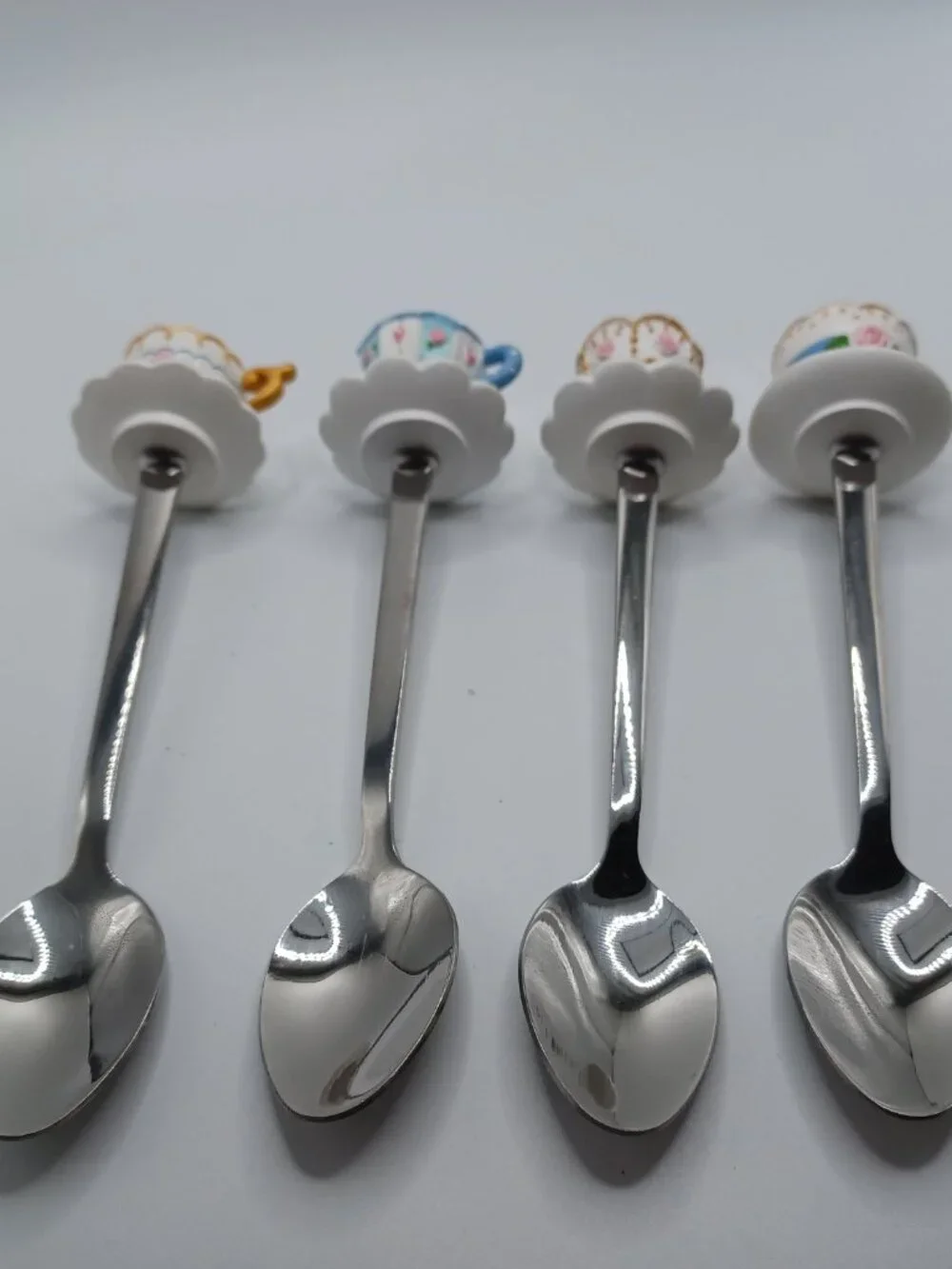 Set 4 TEA PARTY Demitasse Tea Spoons Garden Party Tea Cup Tops Stainless Steel